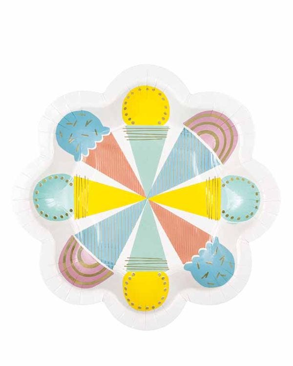 Pastel Ice Cream Shaped Paper Plates - 22cm (8pk)