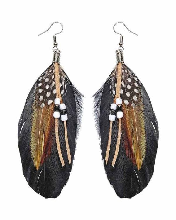 Feather Earrings - Brown