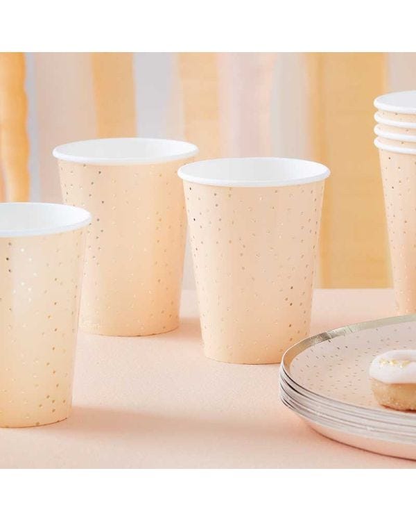Peach and Gold Polka Dot Paper Cups - 266ml (8pk)