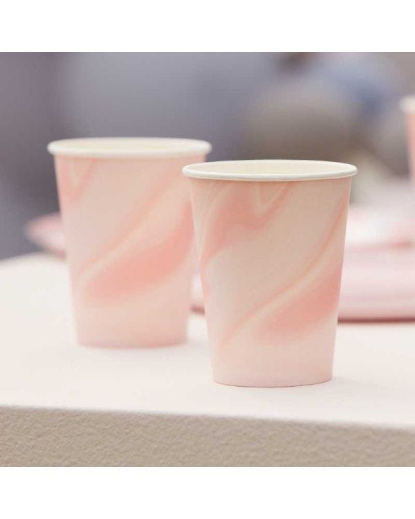 Pink Marble Paper Cups - 266ml (8pk)