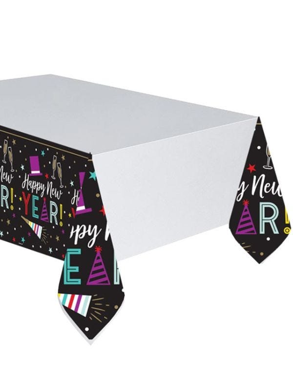 Bright Happy New Year Plastic Table Cover - 1.3m x 2.5m (3pk)