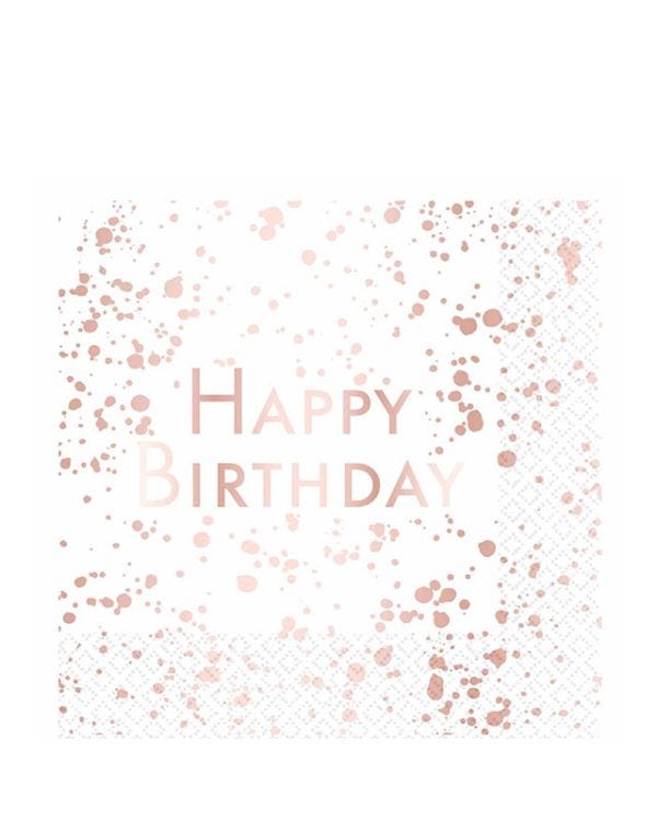 Happy Birthday Rose Gold Foiled Paper Napkins 33cm (16pk)