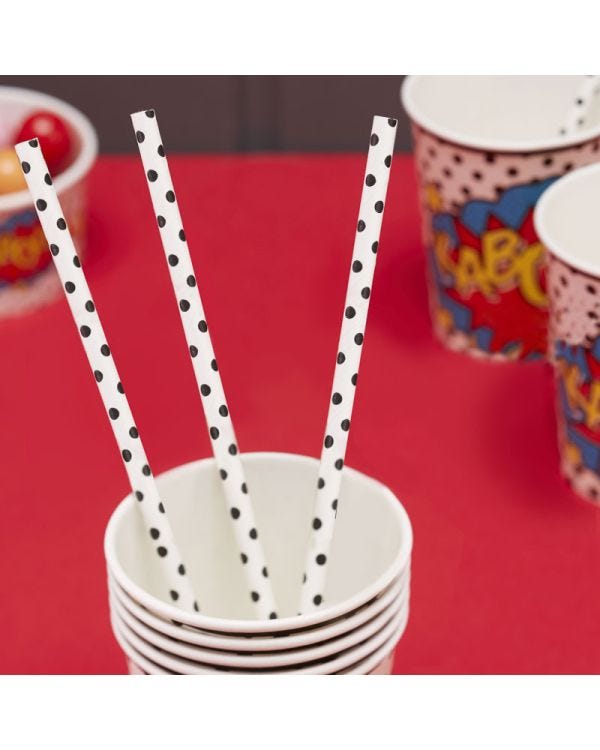 Black &amp; White Polka Dot Paper Straws (20pk)