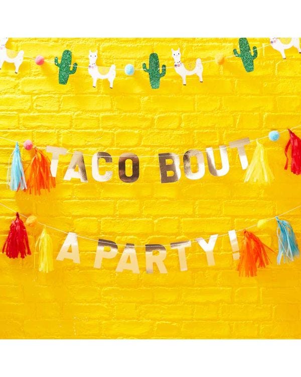 Gold Taco Party Pompom &amp; Tassle Paper Banner - 1.5m