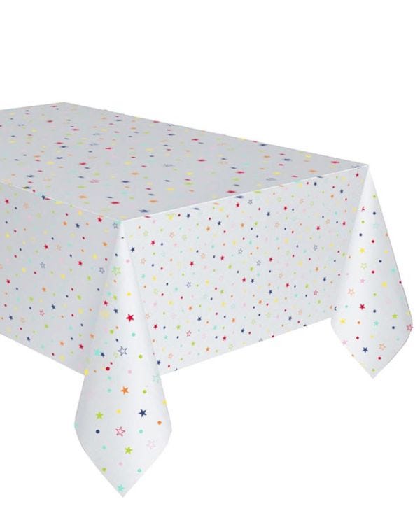 Multicoloured Stars &amp; Spots Paper Table Cover - 1.8m x 1.2m