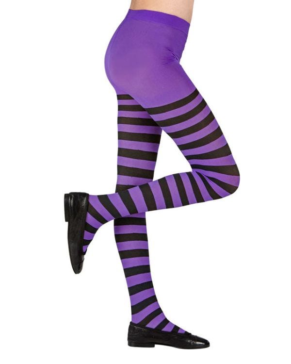 Black &amp; Purple Striped Tights - Child