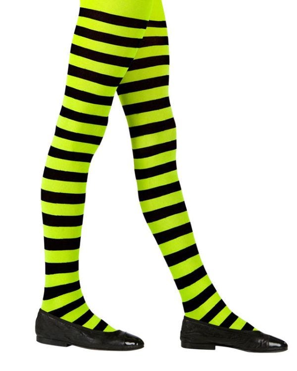 Black &amp; Green Striped Tights - Child