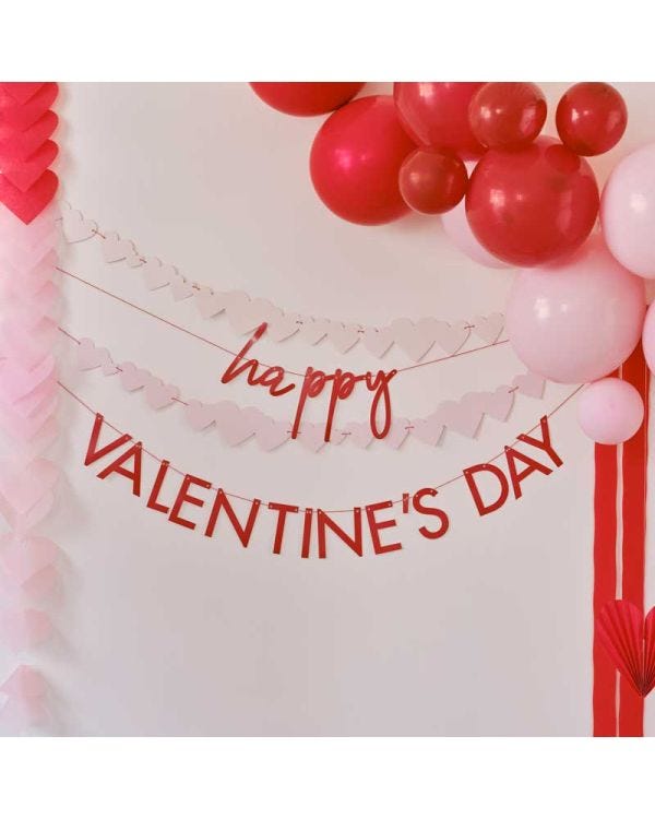 Red &amp; Pink Happy Valentines &amp; Heart Paper Banners - 2.5m