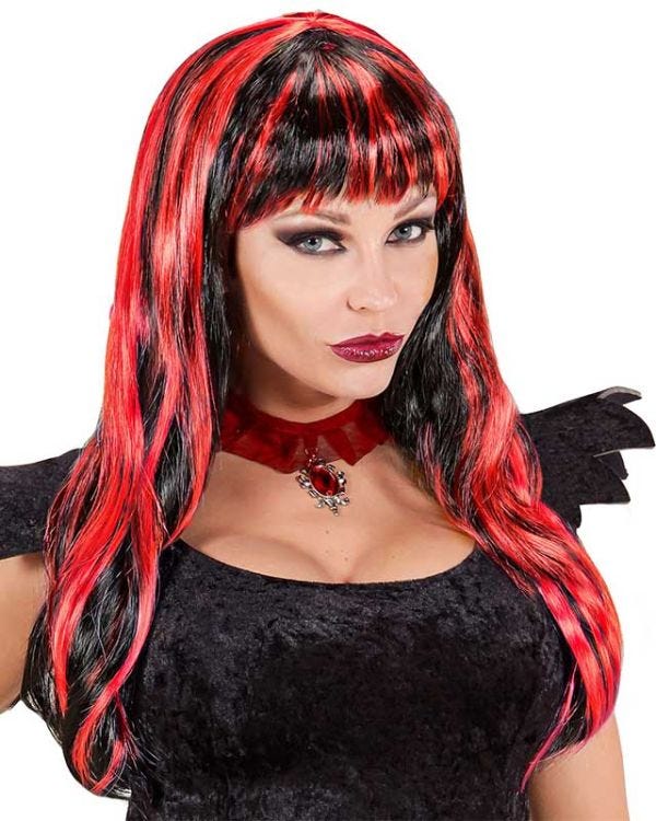 Long Black &amp; Red Wig