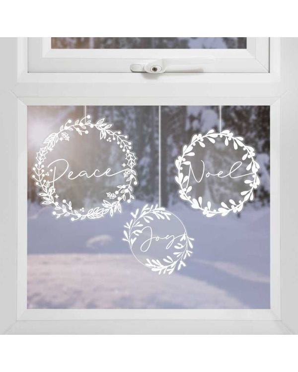 White Wreath Christmas Window Stickers (3pk)