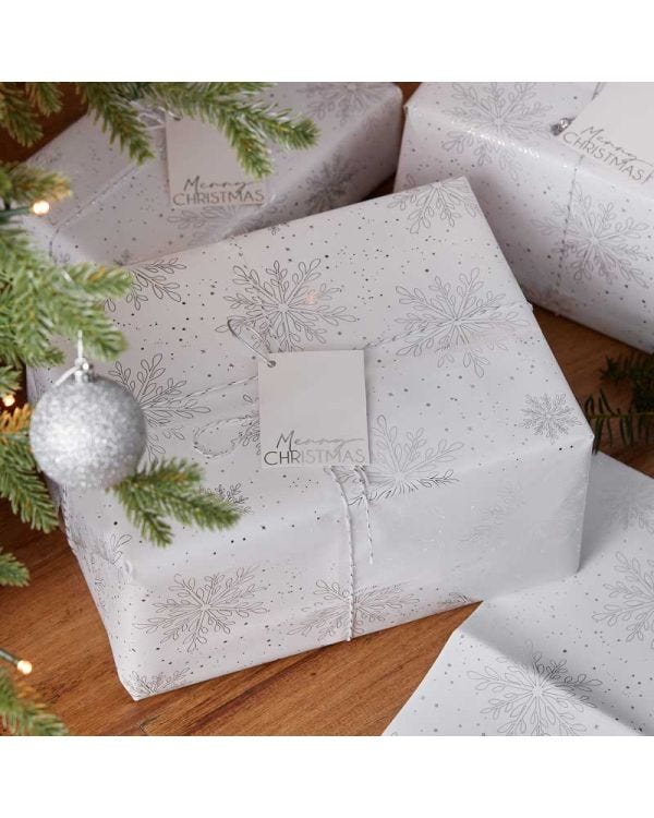 Silver Foiled Snowflake Christmas Wrapping Paper Kit