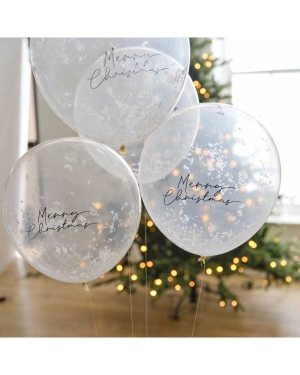 Merry Christmas Confetti Balloons with Tails - 12&quot; Latex (5pk)