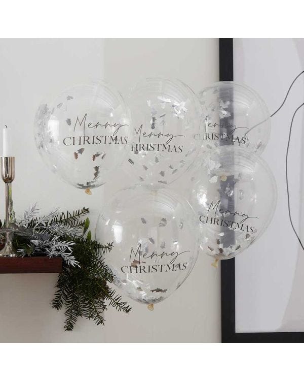 Silver Merry Christmas Confetti Balloons - 12&quot; Latex (5pk)