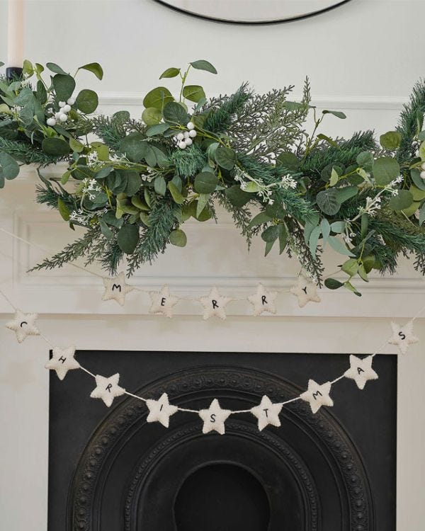 White Felt Merry Christmas Stars Bunting