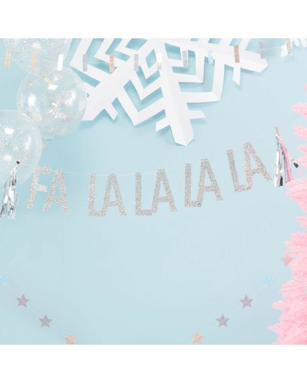 Silver Glitter Fa La La Paper Bunting with Tassles - 1.5m
