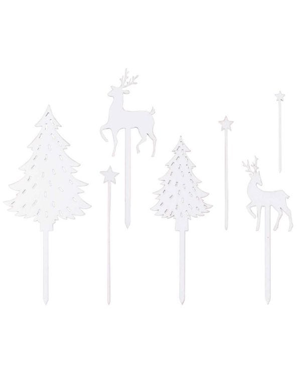 White Wood Festive Scene Cake Topper