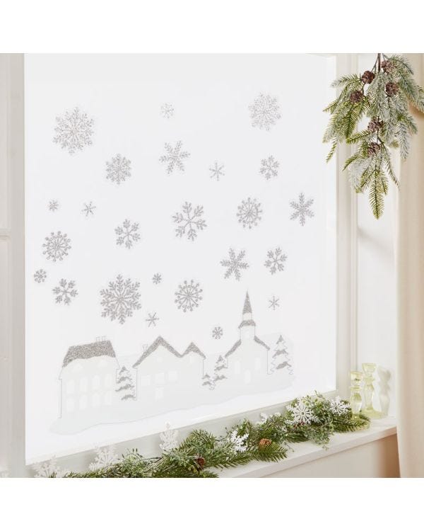 White Village Glitter Window Clings