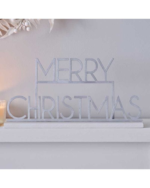 Silver Metal Merry Christmas Sign - 24cm x 38cm