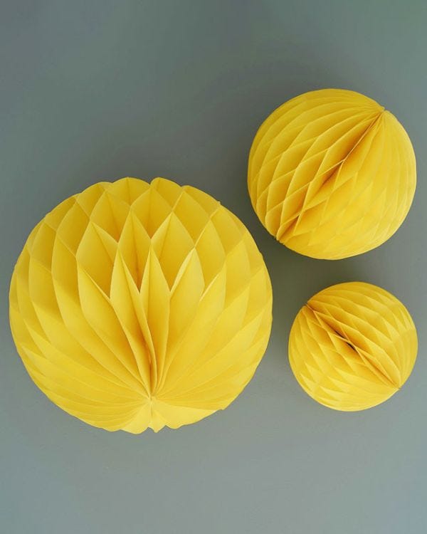 Yellow Paper Honeycomb Hanging Decorations (3pk)