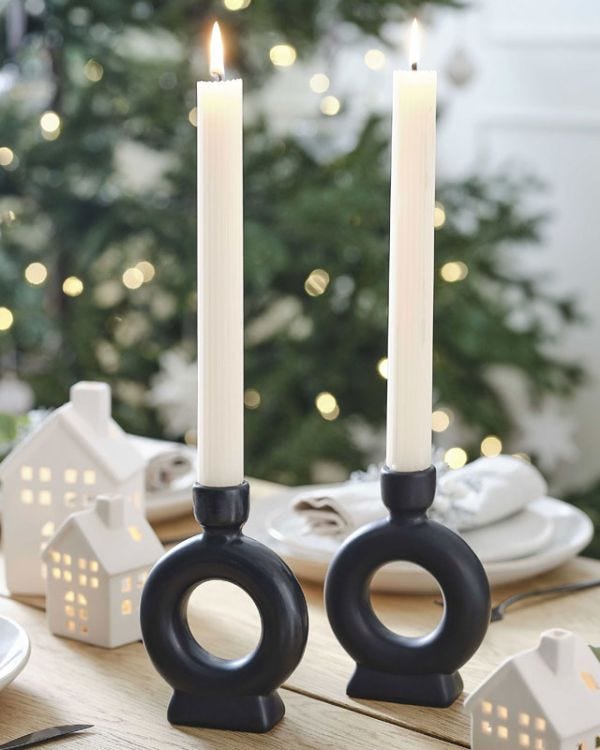 Round Ceramic Dinner Candle Holders (2pk)
