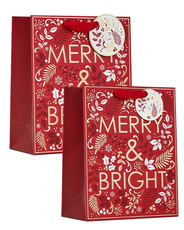 Merry &amp; Bright Mixed Gift Bags (2pk)