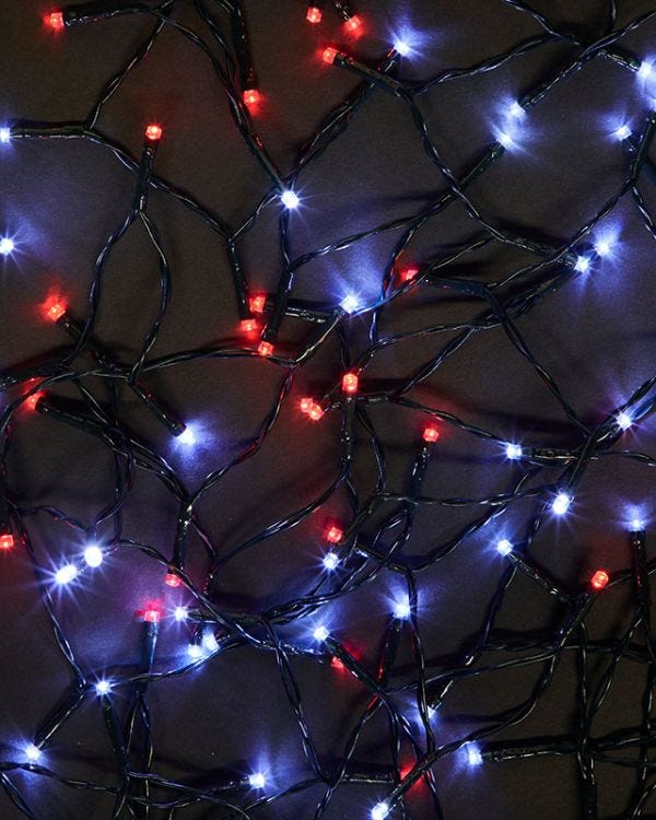 200 Red and White Outdoor LED Lights - Battery Operated