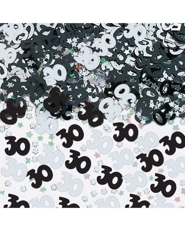 30th Birthday Black &amp; Silver Table/Invite Confetti - 14g