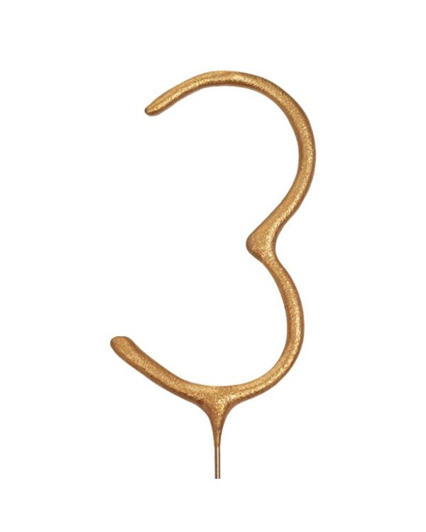Gold Sparkler Number 3 Candle - 17.8cm