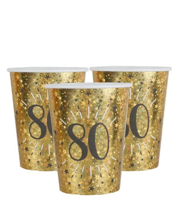 Sparkling Gold 80th Paper Cups - 270ml (10pk)