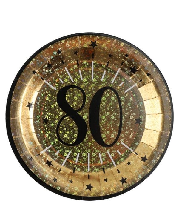 Sparkling Gold 80th Paper Plate - 23cm (10pk)