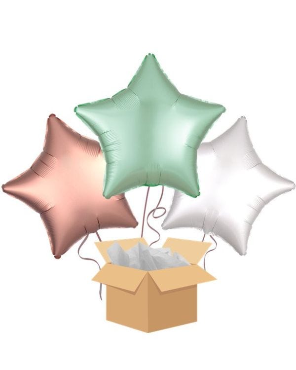 Satin Mint &amp; Rose Gold Stars Balloon Bouquet - Delivered Inflated