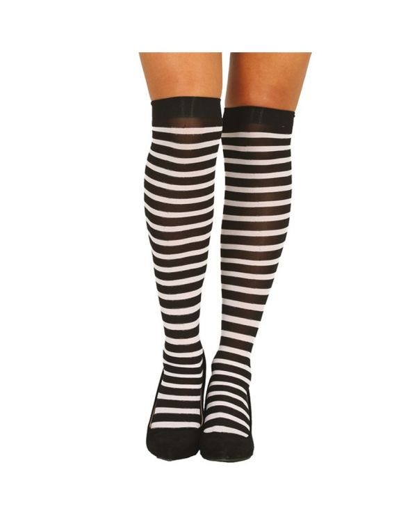 Black &amp; White Striped Stockings
