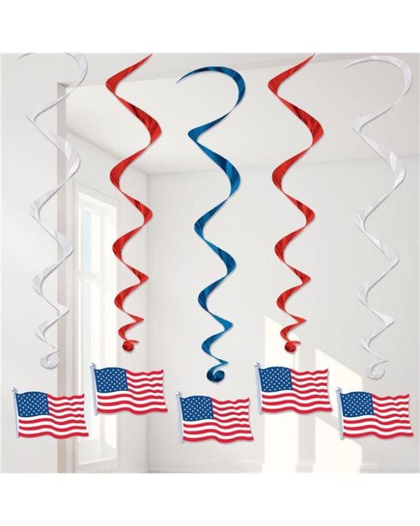 American Flag Hanging Swirl - 4th July Decoration (5pk)