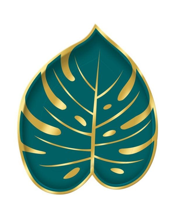 Palm Leaf Shaped Metallic Paper Plates - 18cm (8pk)