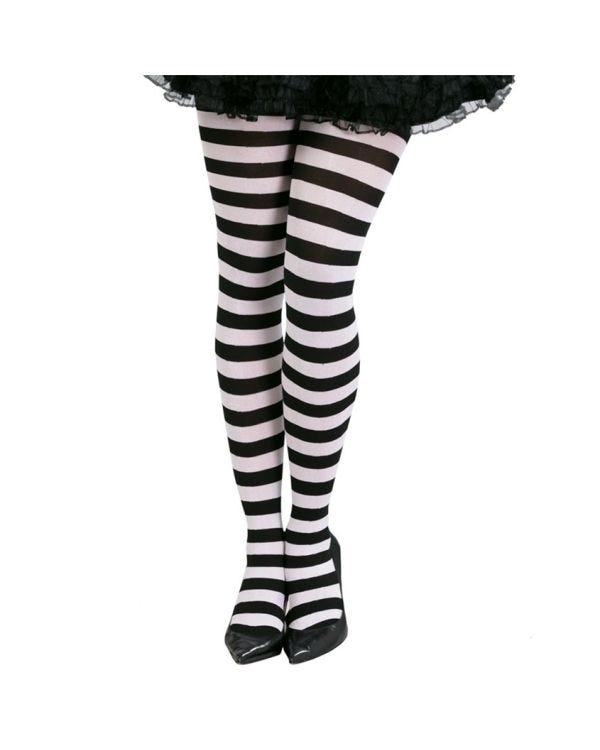 Black &amp; White Striped Tights - Adult One Size