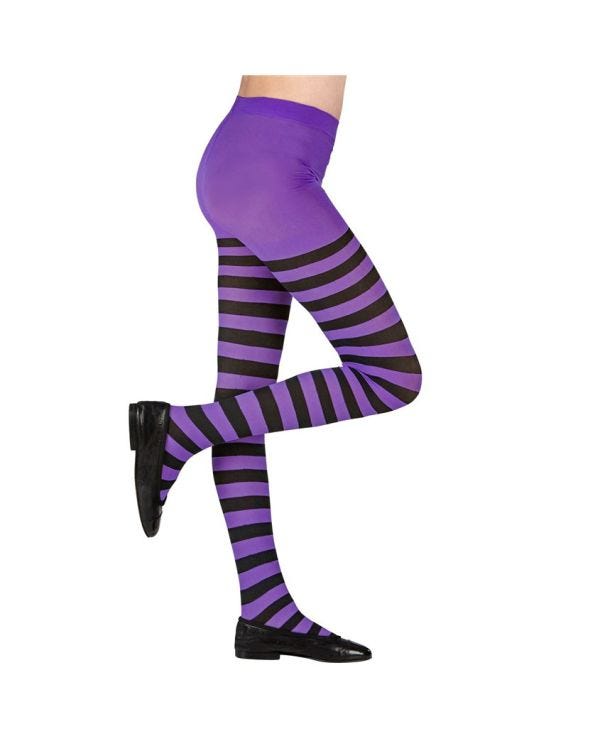 Black &amp; Purple Striped Tights - 1-3 Years