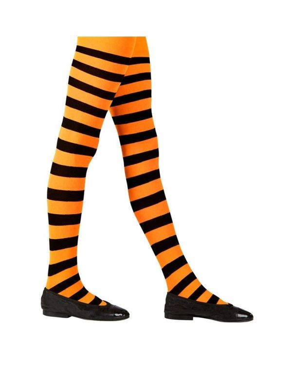 Black &amp; Orange Striped Tights - Child