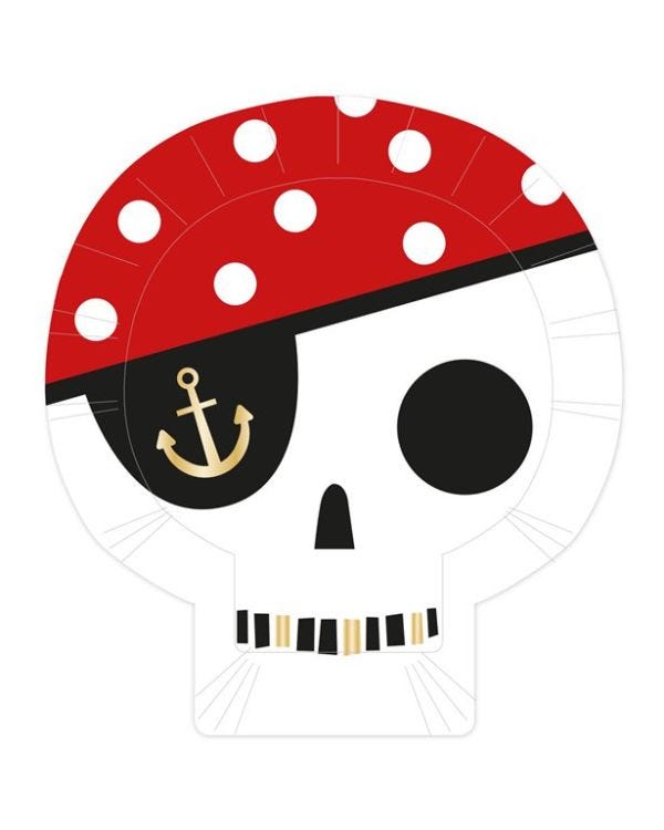 Treasure Island Pirate Skull shaped Plates - 26cm (8pk)