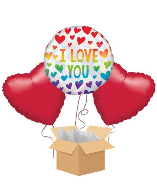 Love You Rainbow Hearts Balloon Bouquet - Delivered Inflated