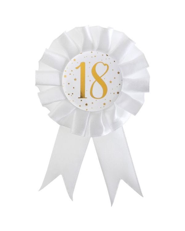 White &amp; Gold Sparkle 18th Rosette