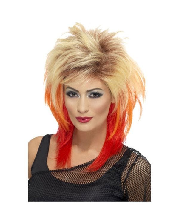 80s Red &amp; Blonde Mullet Wig