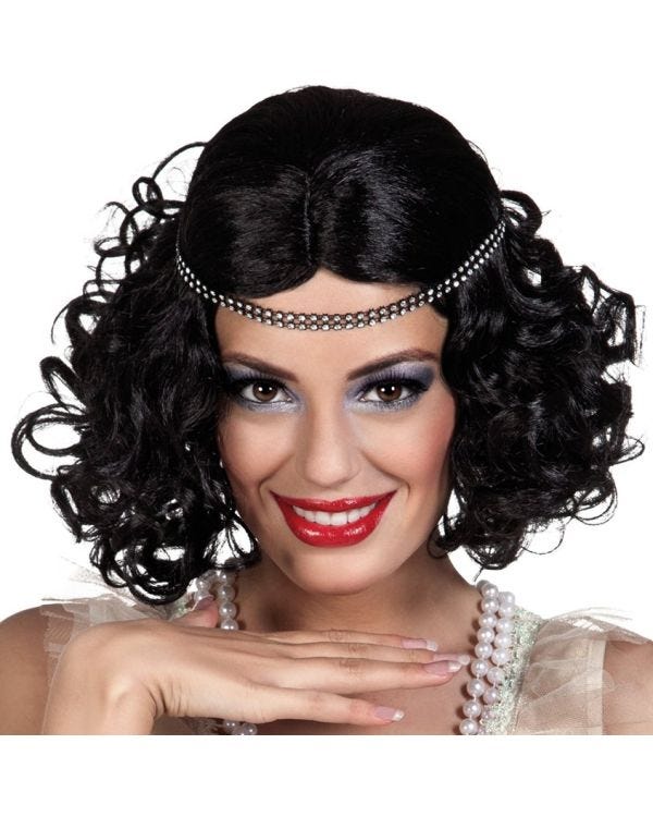 20s Black Wig with Headband