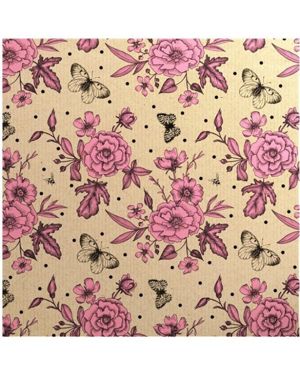 Pink Roses Sheet of Eco Gift Wrap - 50cm x 70cm