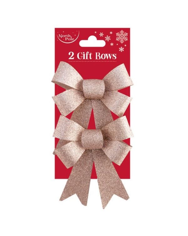 Rose Gold Glitter Large Gift Bows (2pk)