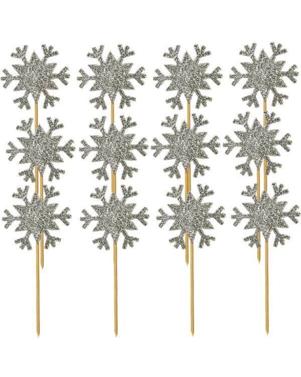 Glitter Snowflake Cupcake Toppers Silver (12pk)