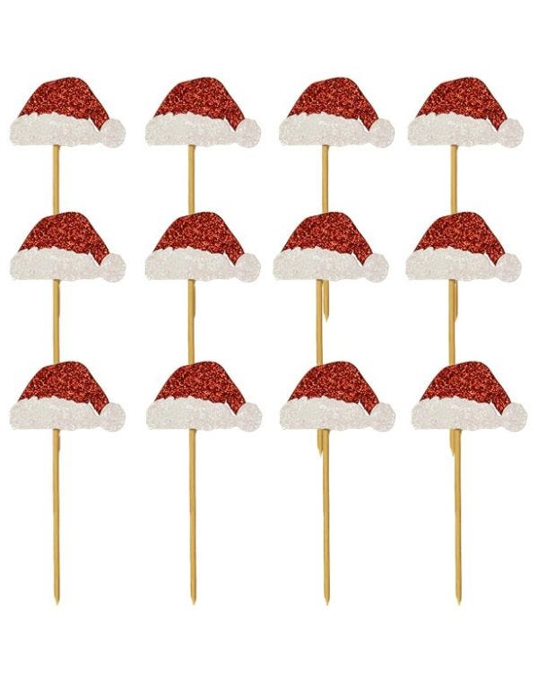 Glitter Santa Hat Cupcake Toppers (12pk)