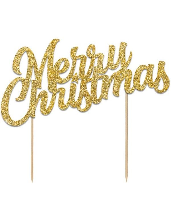 Gold Glitter Merry Christmas Cake Topper - 18cm