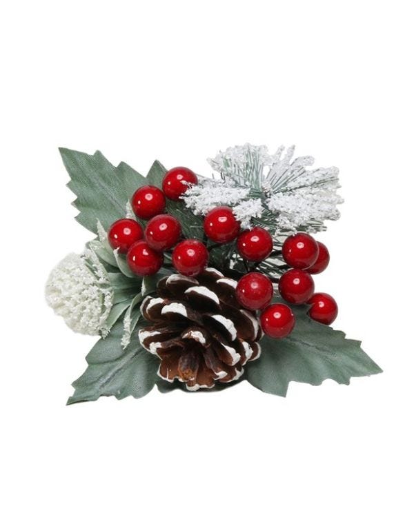 Red Snowy Berry, Spruce and Cone Pick