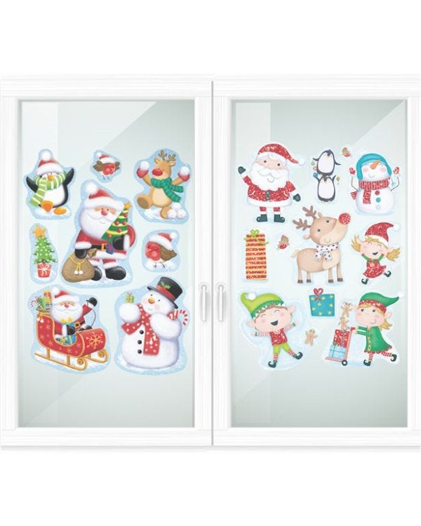 Santa &amp; Friends Glitter Window Stickers - 43cm
