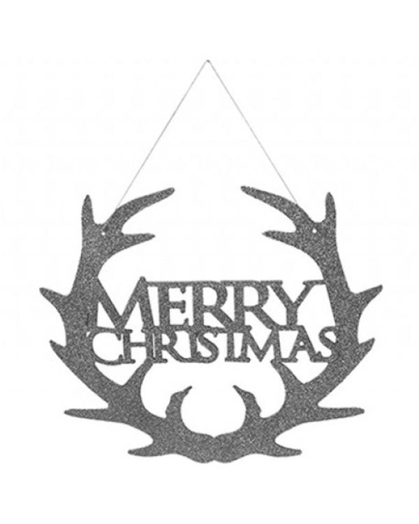 Silver Merry Christmas Hanging Sign - 30cm